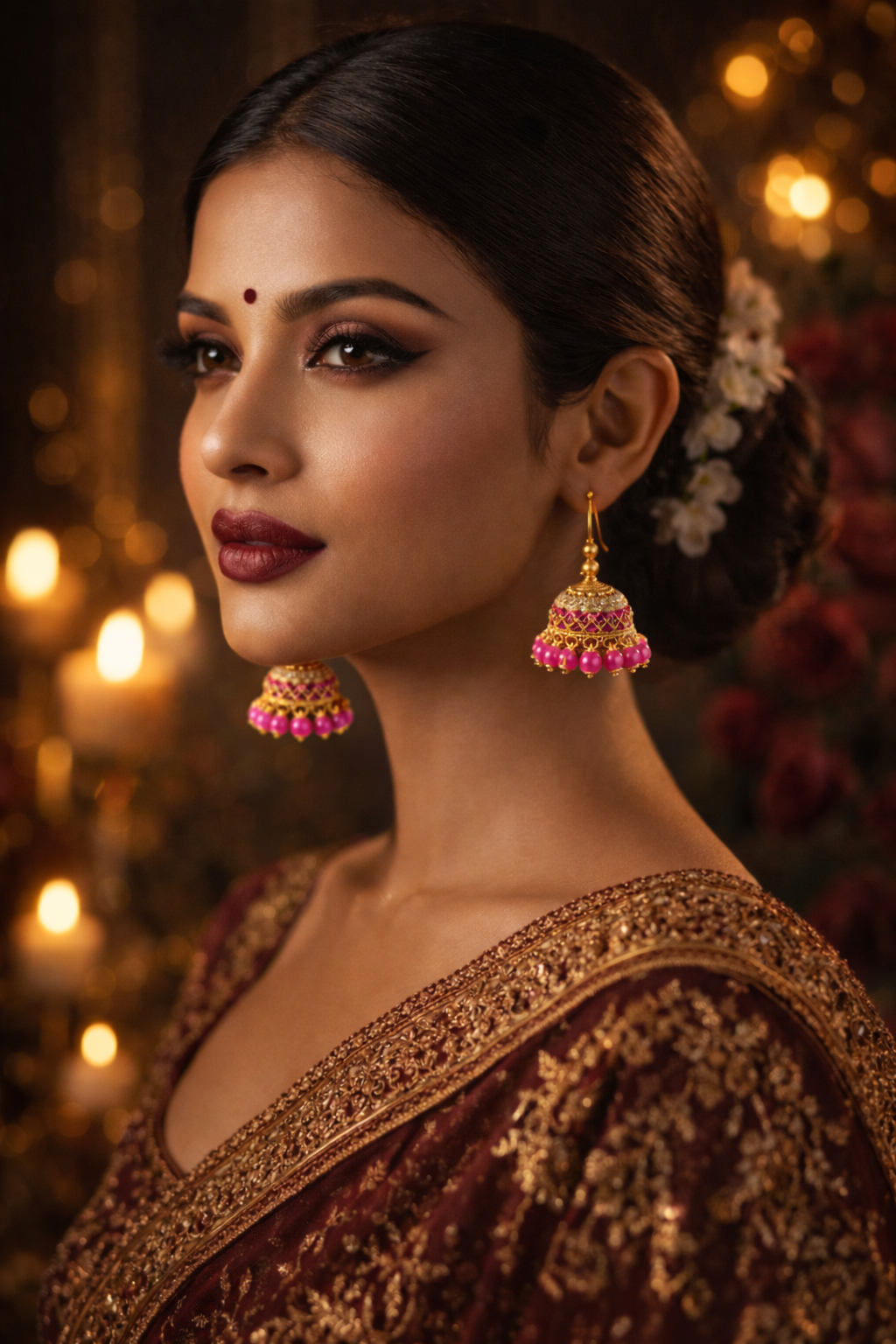 Pink Jhumka Earrings
