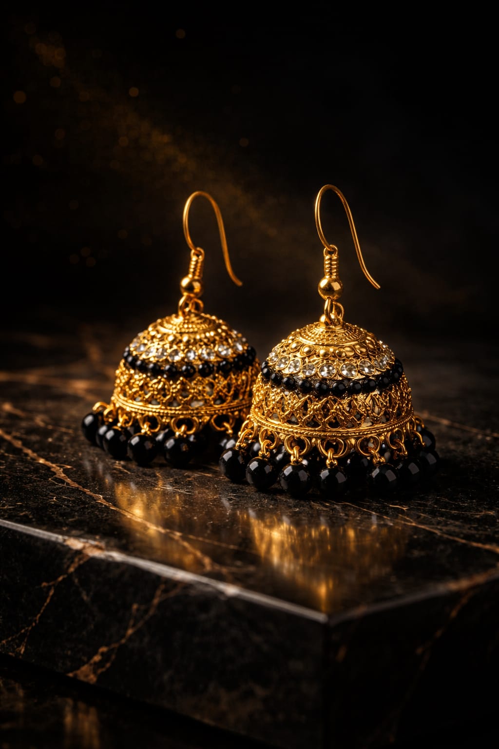 Black Beads Mughal Jhumka