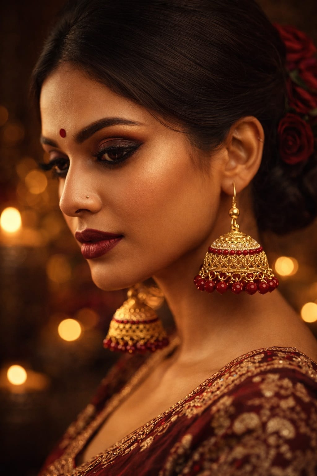 Red Beads Royal Jhumka